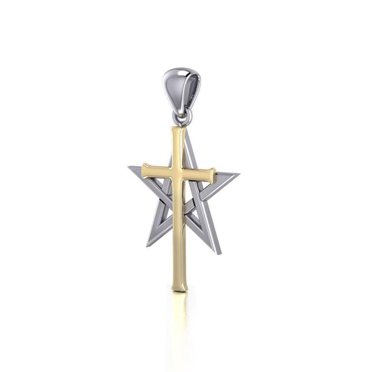 Cross Over Pentacle Silver and 14K Gold Vermeil Pendant MPD529 Pendant