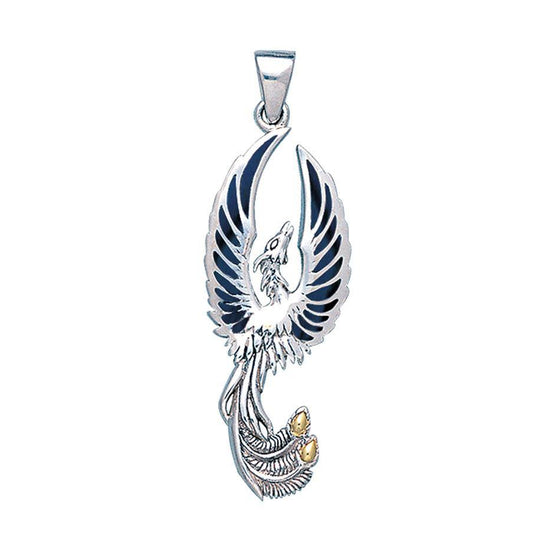 Alighting breakthrough of the Mythical Phoenix Silver and Gold Pendant MPD5680 Pendant