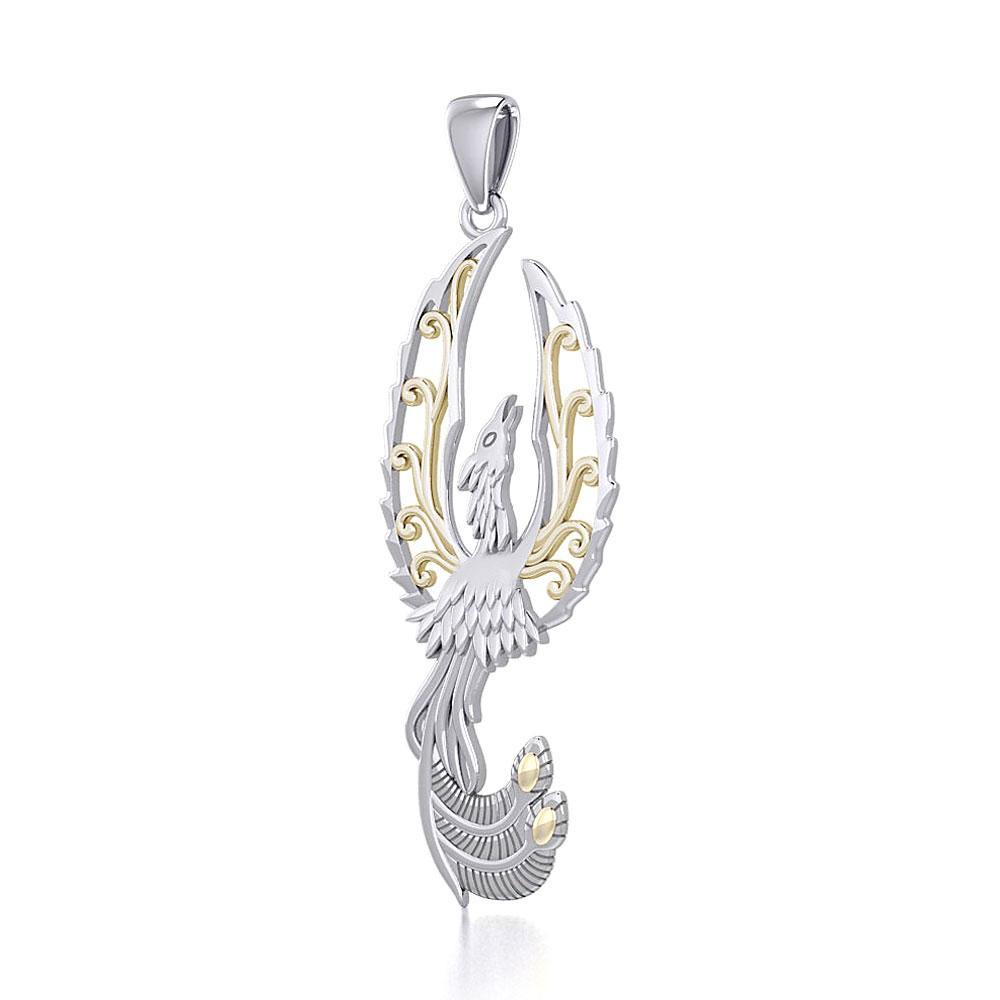 Mythical Phoenix Silver and Gold Pendant MPD5723 - Wholesale Jewelry