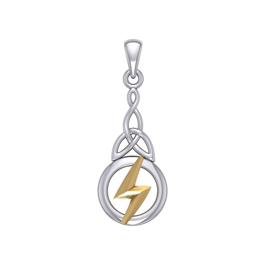 Zeus God Lightning Bolt with Celtic Trinity Knot Silver and Gold Pendant MPD5898