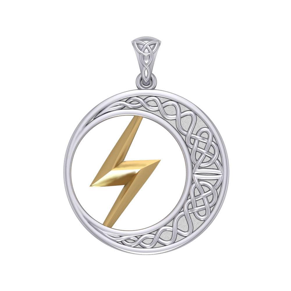 Zeus God Lightning Bolt with Celtic Crescent Moon Silver and Gold Pendant MPD5900 - peterstone.dropshipping
