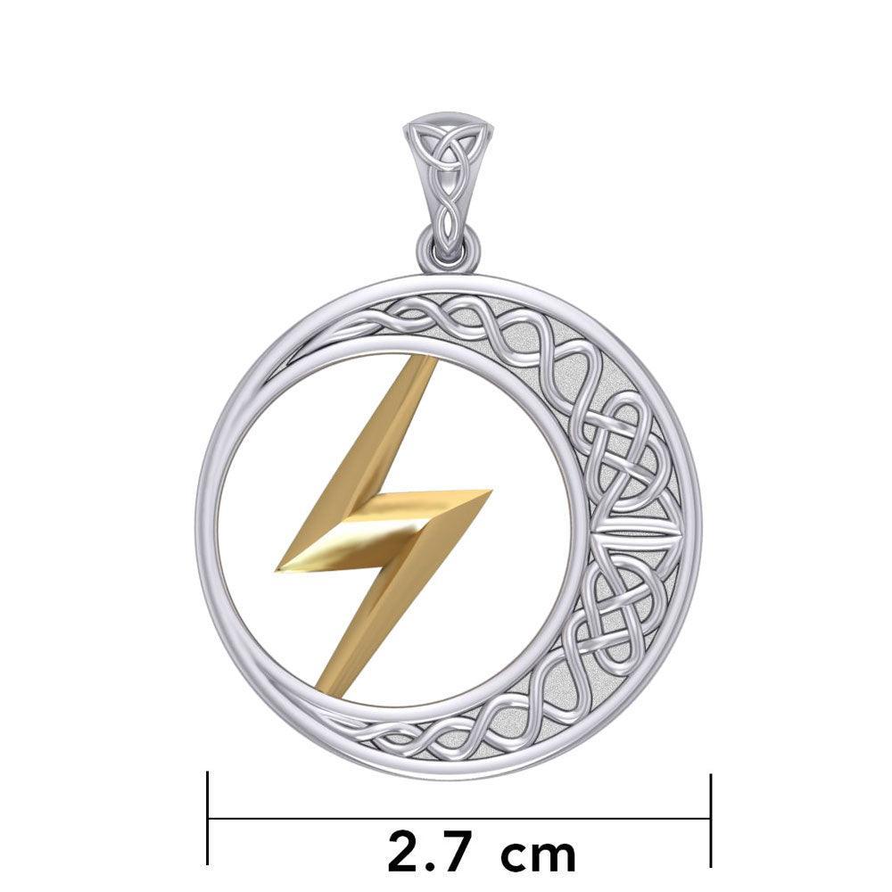 Zeus God Lightning Bolt with Celtic Crescent Moon Silver and Gold Pendant MPD5900 - peterstone.dropshipping