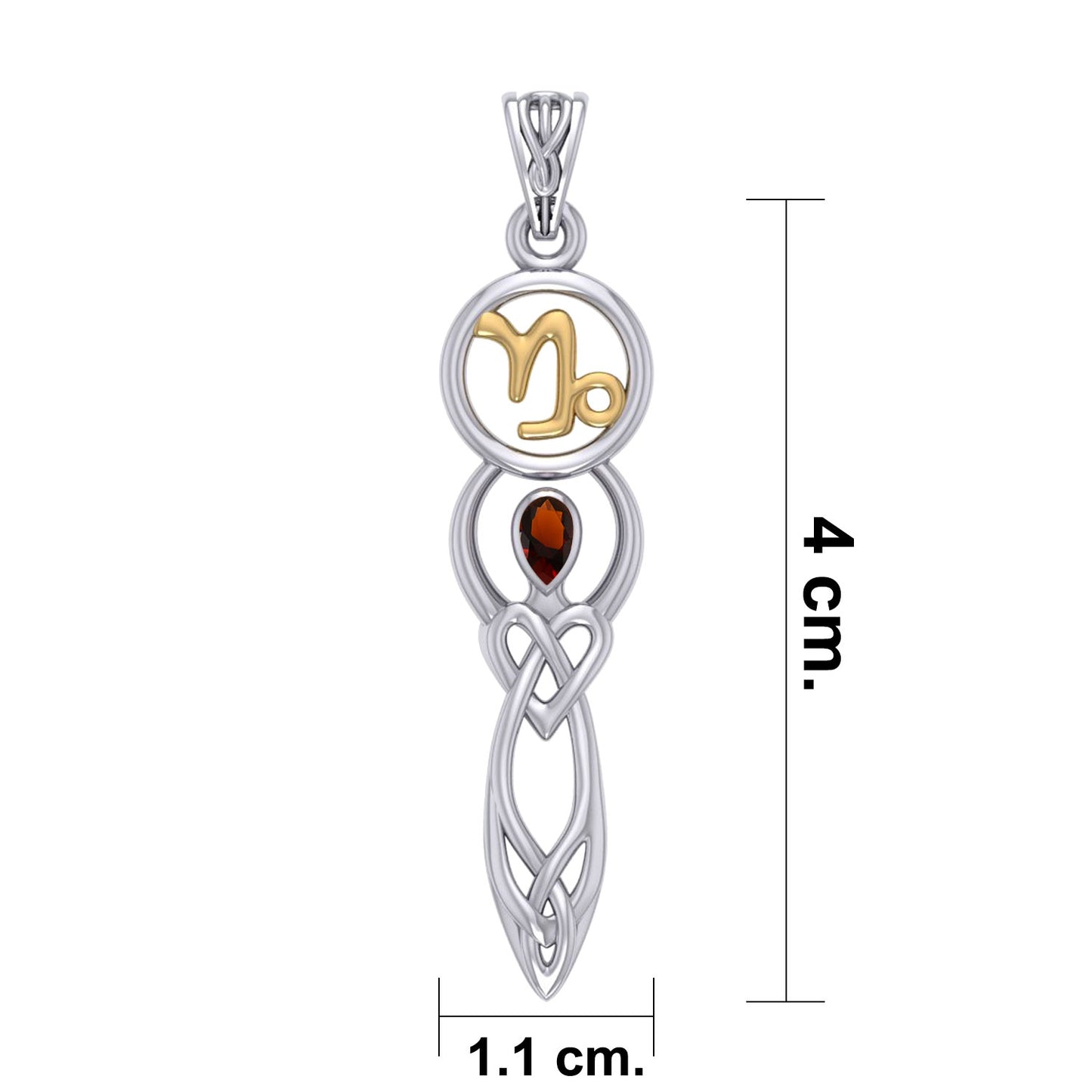 Celtic Goddess Capricorn Astrology Zodiac Sign Silver and Gold Accents Pendant with Garnet MPD5932