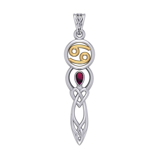 Celtic Goddess Cancer Astrology Zodiac Sign Silver and Gold Accents Pendant MPD5938