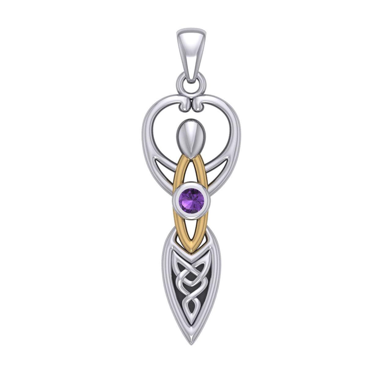 Celtic Goddess with Birthstone Silver and Gold Accents Pendant MPD5959 - peterstone.dropshipping