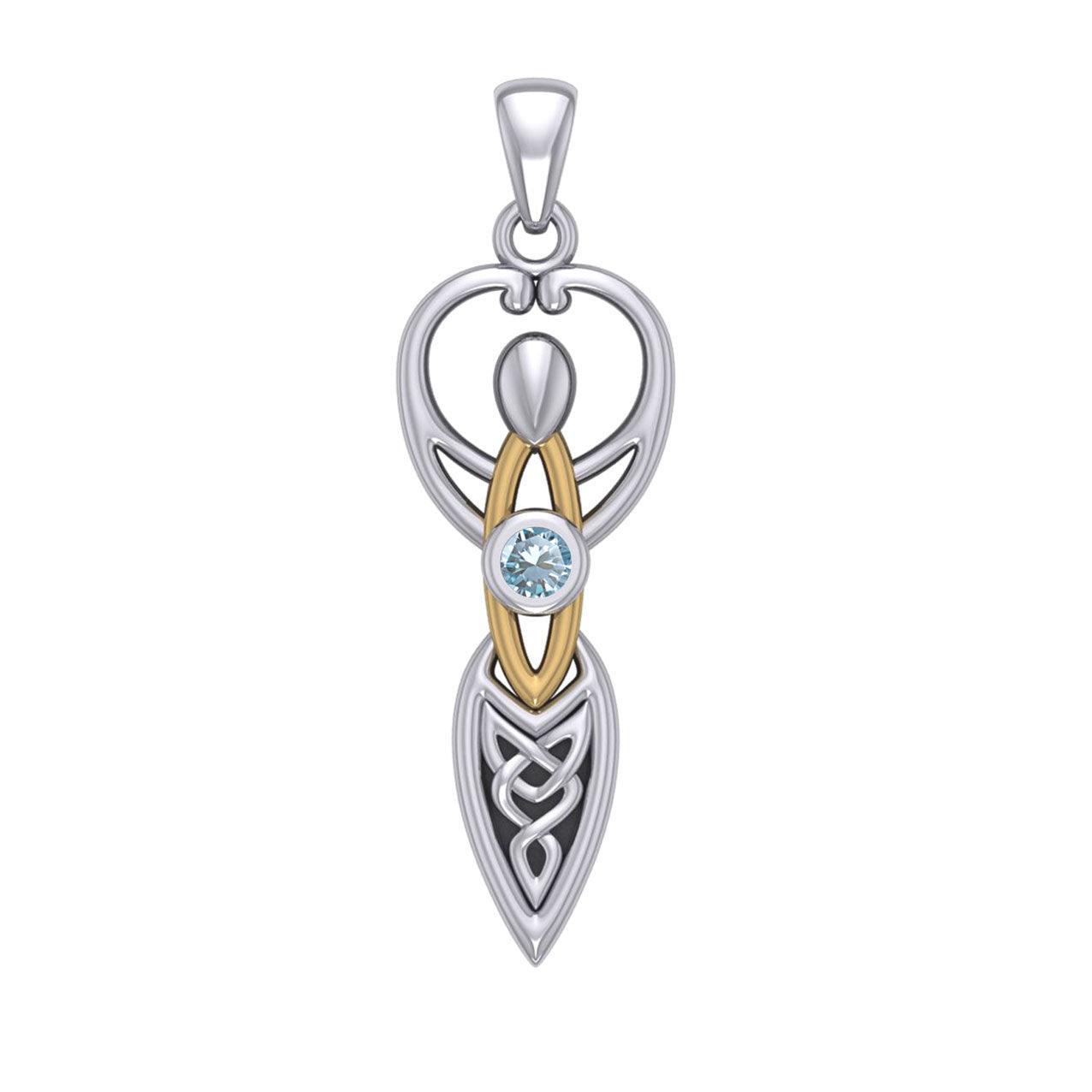 Celtic Goddess with Birthstone Silver and Gold Accents Pendant MPD5959 - peterstone.dropshipping