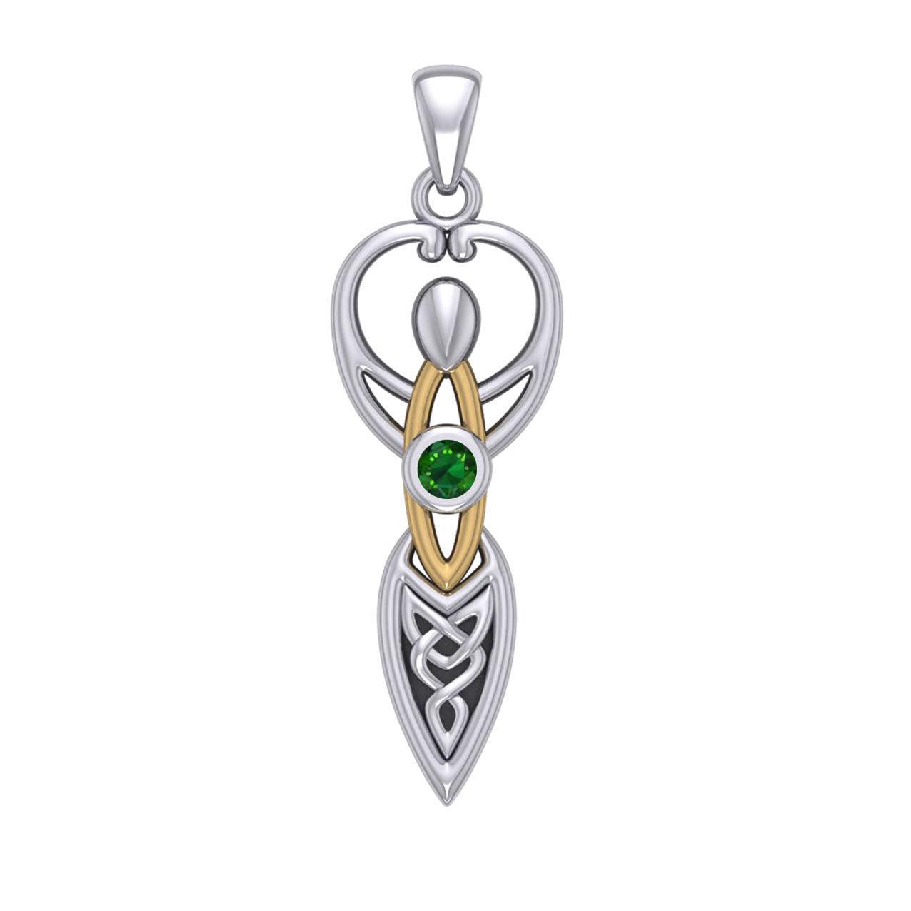 Celtic Goddess with Birthstone Silver and Gold Accents Pendant MPD5959 - peterstone.dropshipping