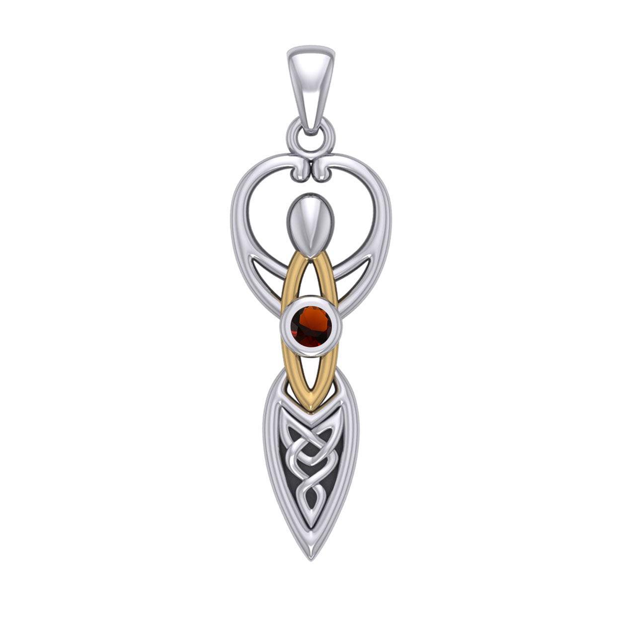 Celtic Goddess with Birthstone Silver and Gold Accents Pendant MPD5959 - peterstone.dropshipping
