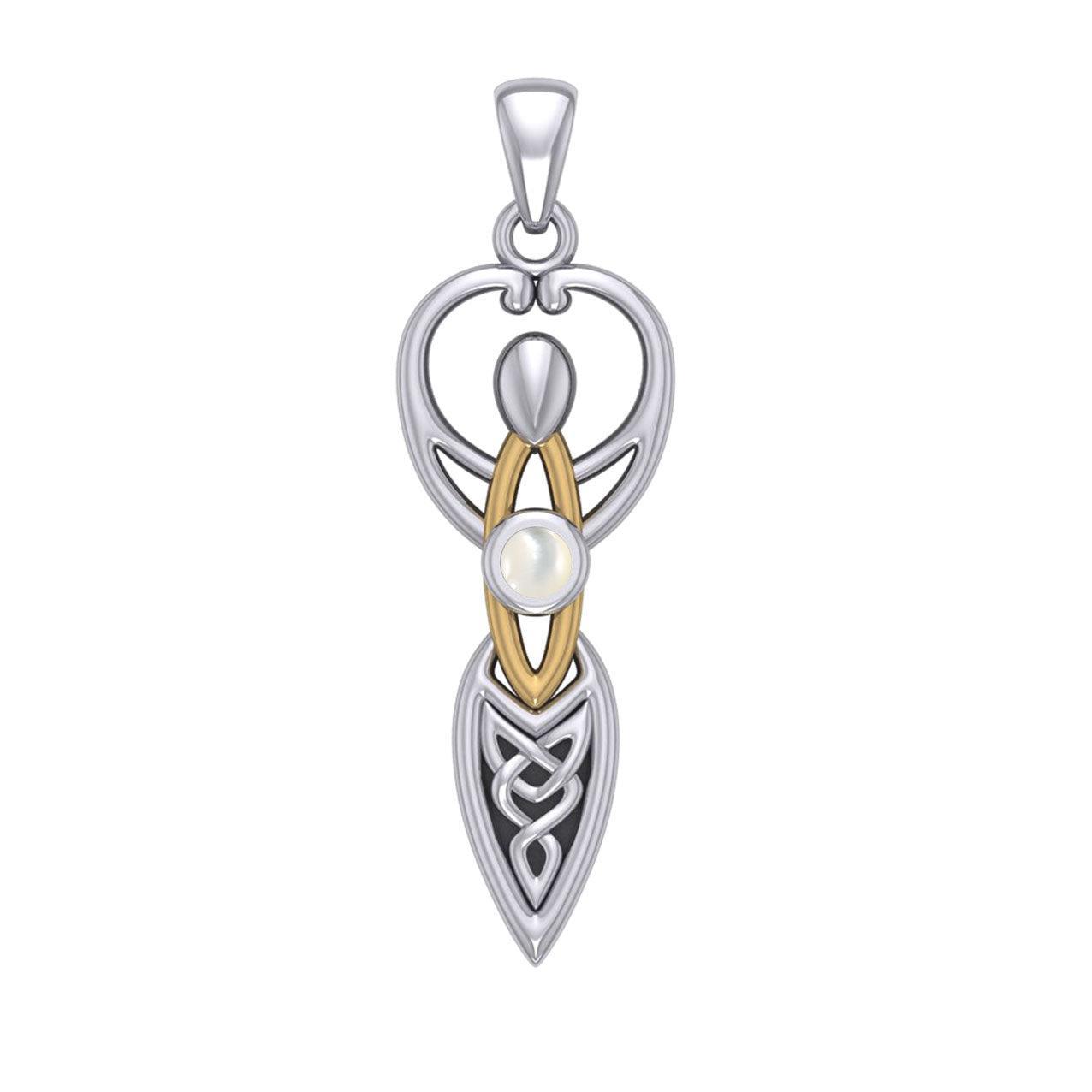 Celtic Goddess with Birthstone Silver and Gold Accents Pendant MPD5959 - peterstone.dropshipping