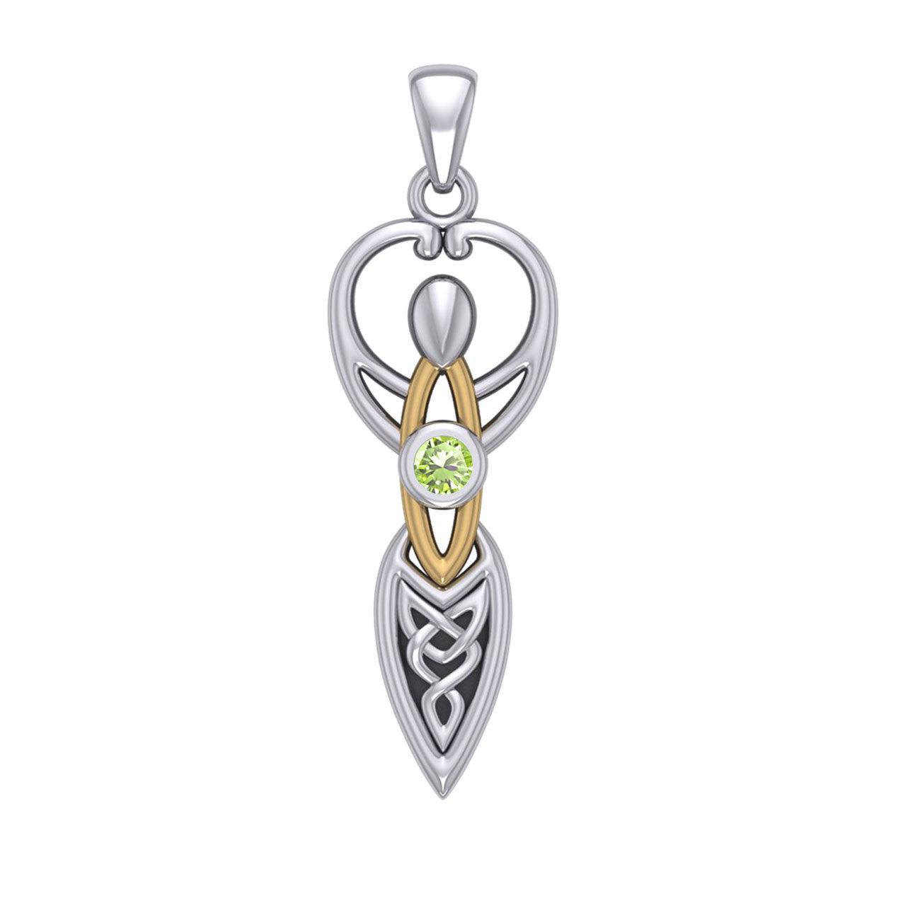 Celtic Goddess with Birthstone Silver and Gold Accents Pendant MPD5959 - peterstone.dropshipping