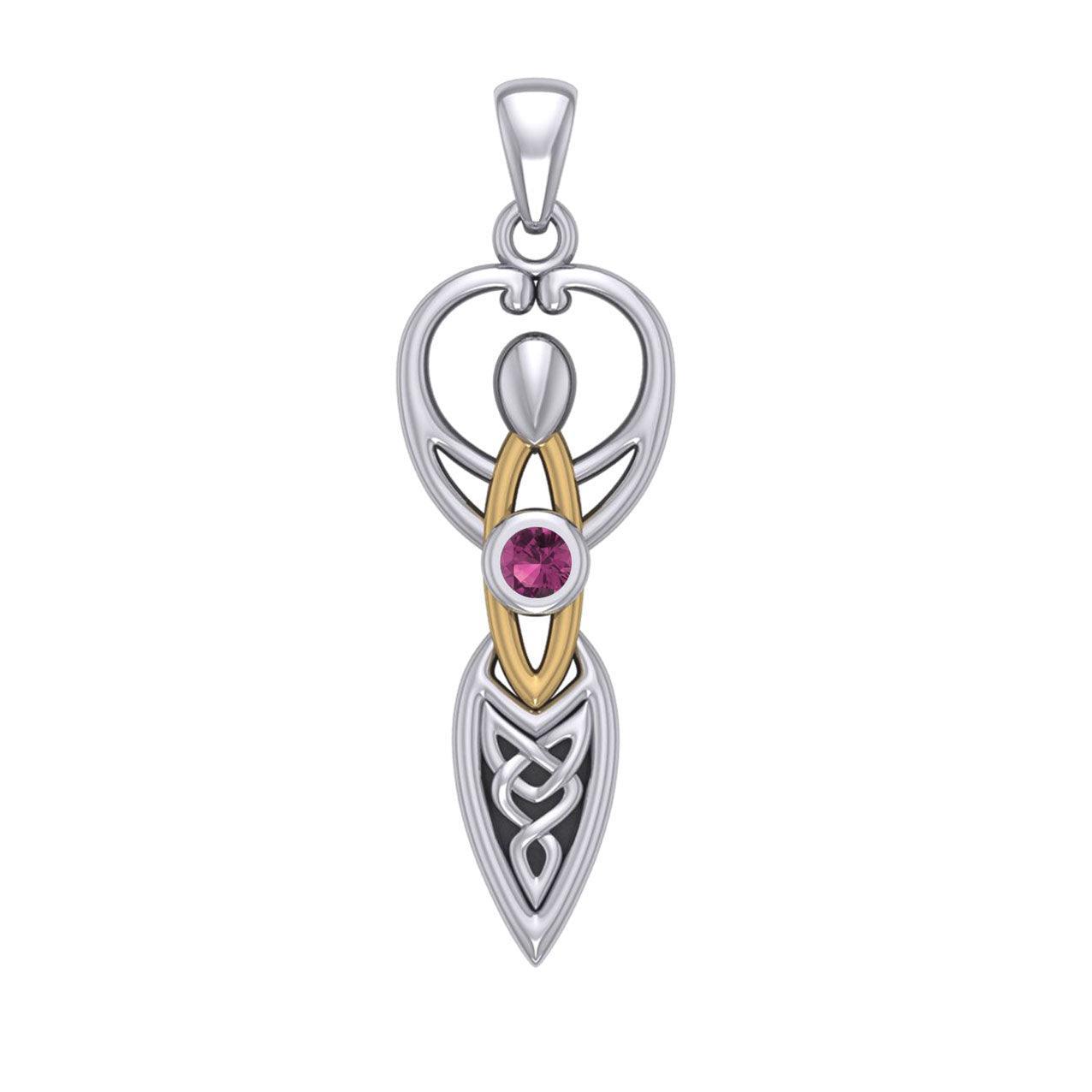 Celtic Goddess with Birthstone Silver and Gold Accents Pendant MPD5959 - peterstone.dropshipping
