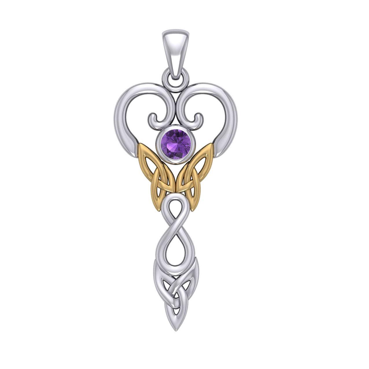 Celtic Infinity Goddess with Birthstone Silver and Gold Accents Pendant MPD5960 - peterstone.dropshipping