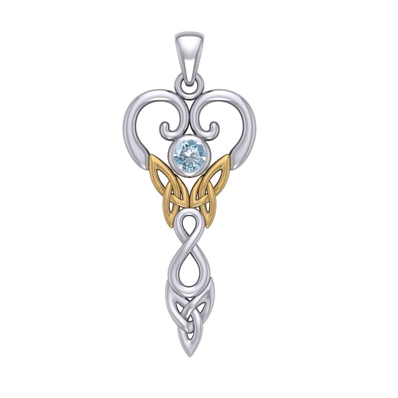 Celtic Infinity Goddess with Birthstone Silver and Gold Accents Pendant MPD5960 - peterstone.dropshipping