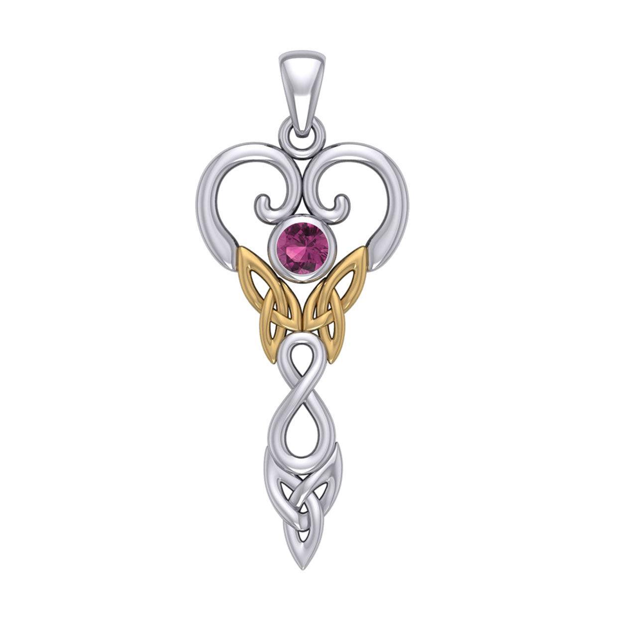 Celtic Infinity Goddess with Birthstone Silver and Gold Accents Pendant MPD5960 - peterstone.dropshipping