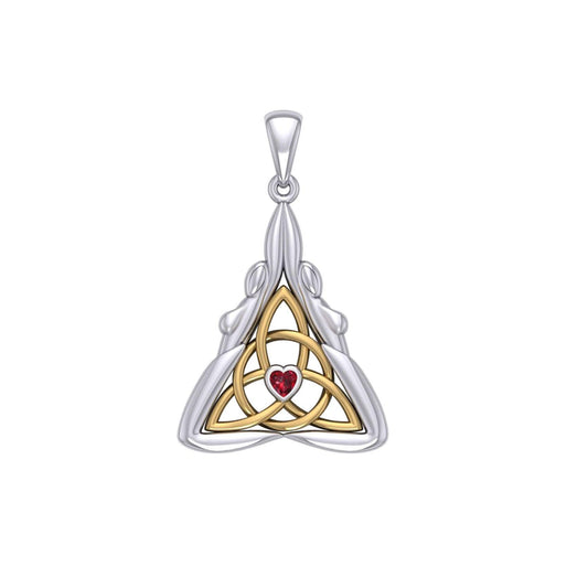 Double Goddess with Celtic Triquetra Silver and Gold Accent Pendant MPD5989 - peterstone.dropshipping