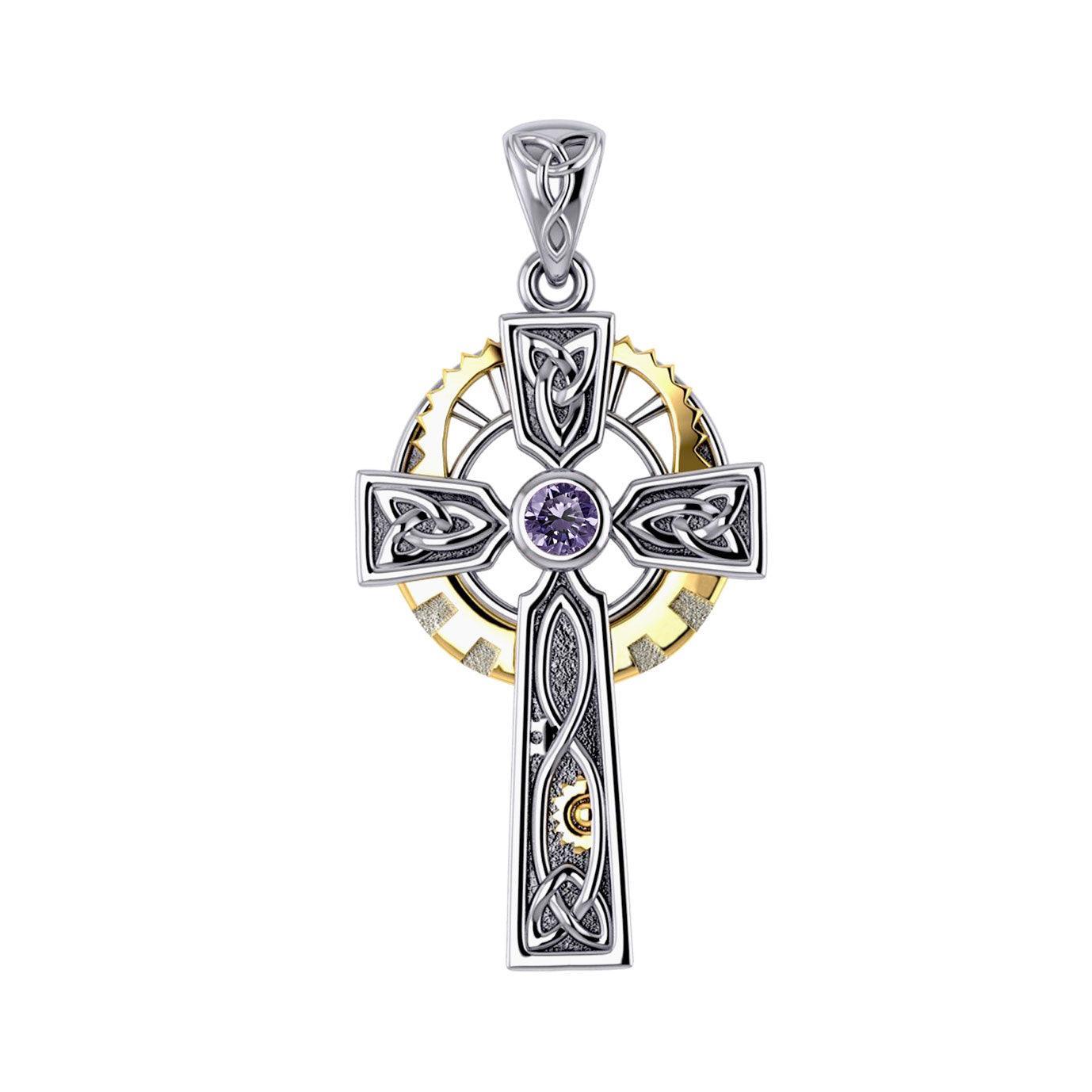 Steampunk Celtic Cross Silver and Gold Accent Pendant MPD5997 - peterstone.dropshipping