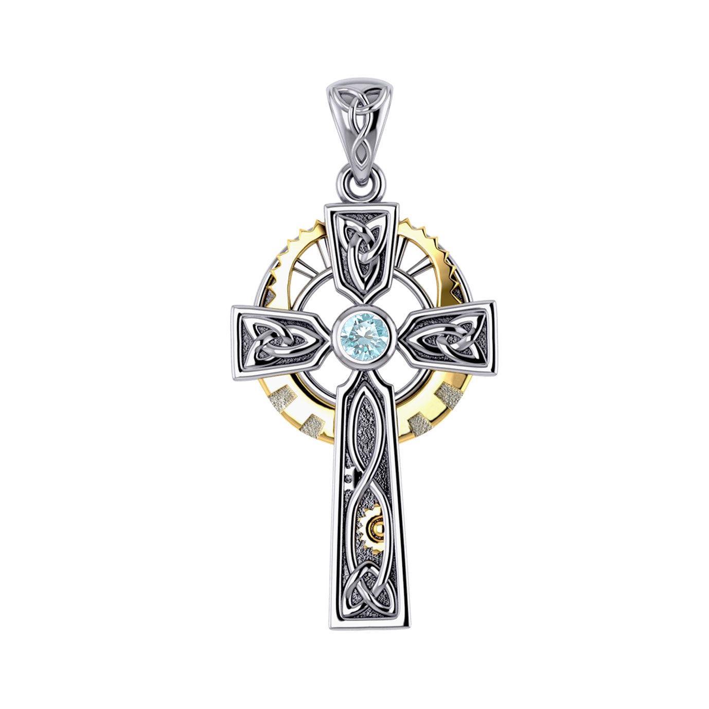 Steampunk Celtic Cross Silver and Gold Accent Pendant MPD5997 - peterstone.dropshipping