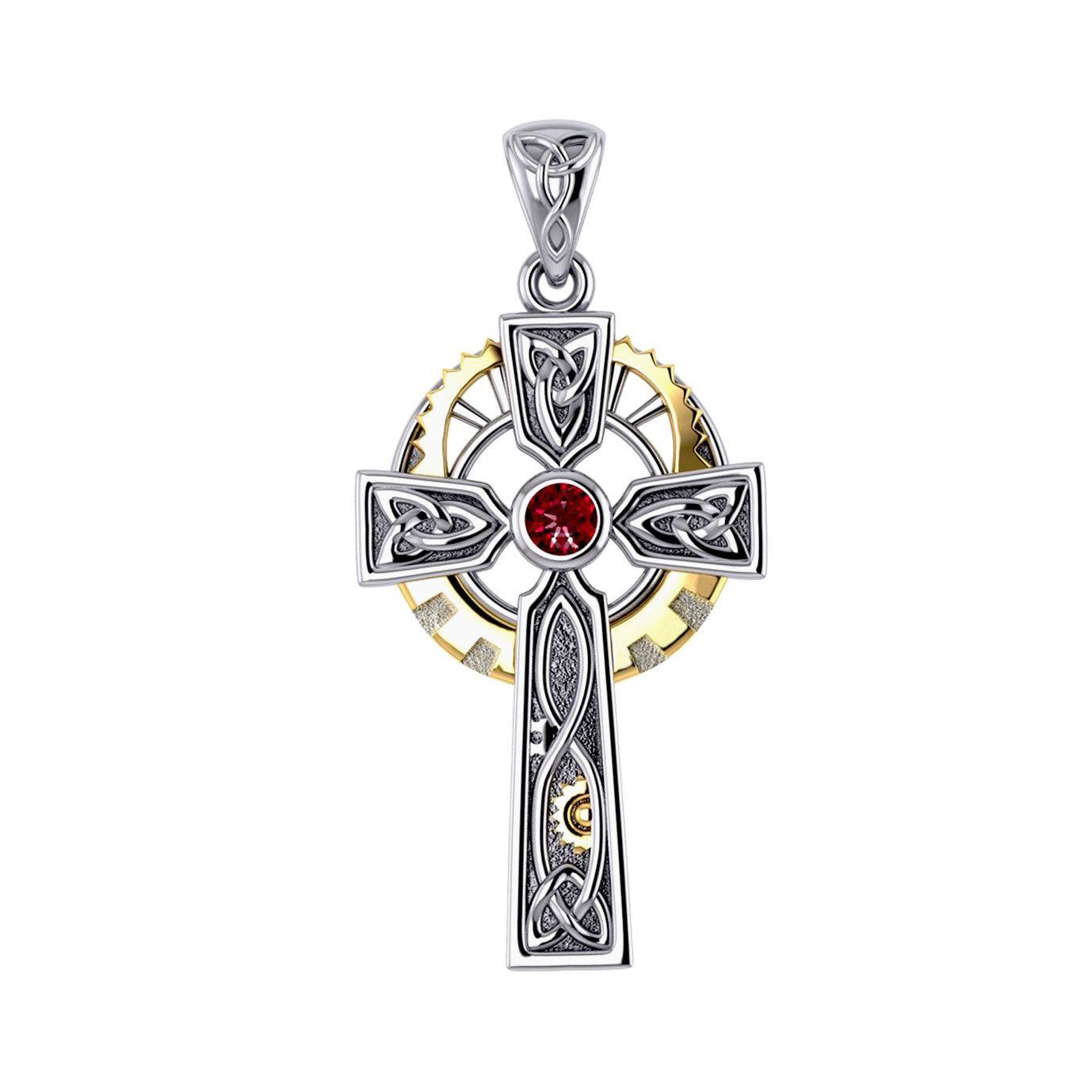 Steampunk Celtic Cross Silver and Gold Accent Pendant MPD5997 - peterstone.dropshipping
