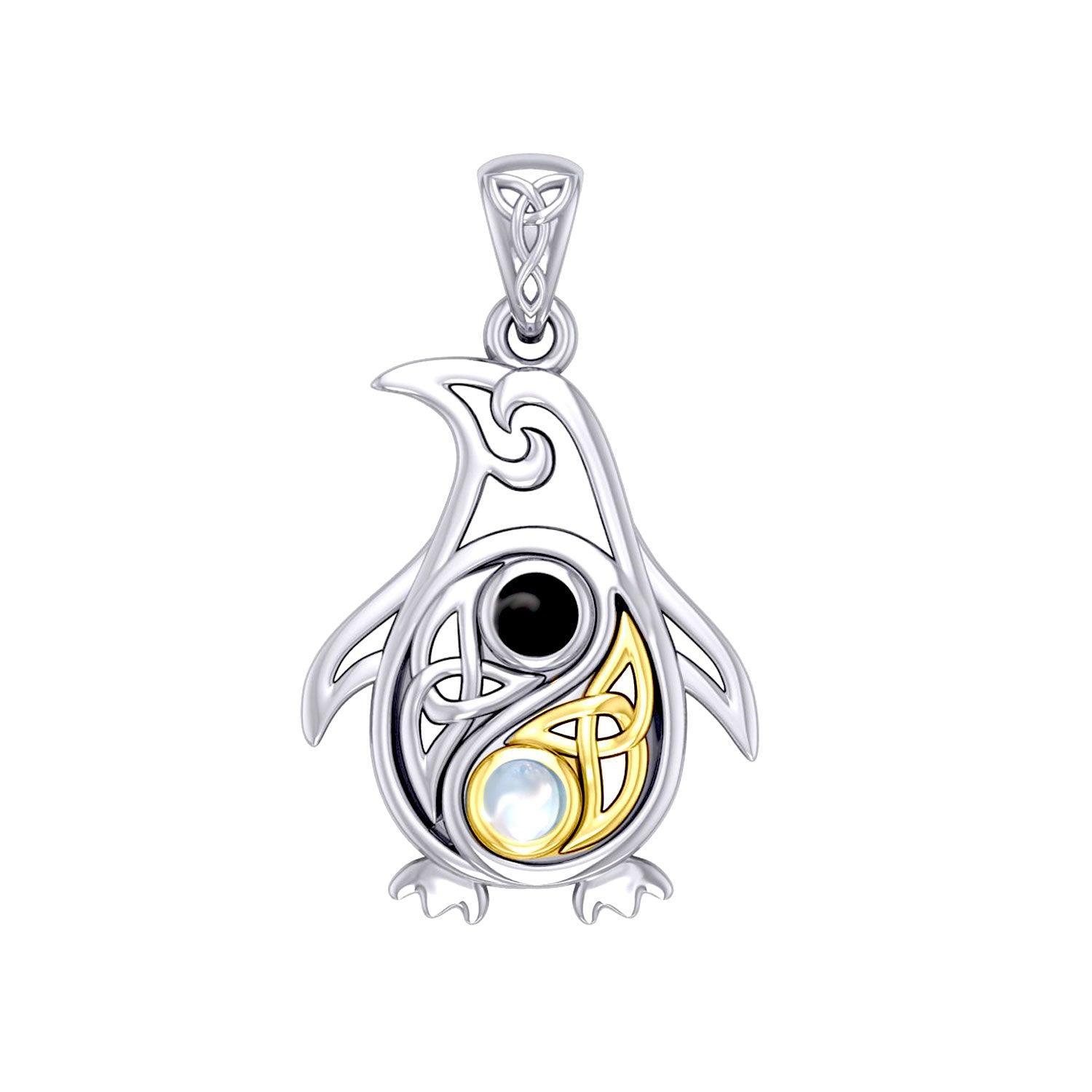 Celtic Yin Yang Spirit of The Antarctic Penguin Silver and Gold Accent Pendant with Gem MPD6014 - peterstone.dropshipping