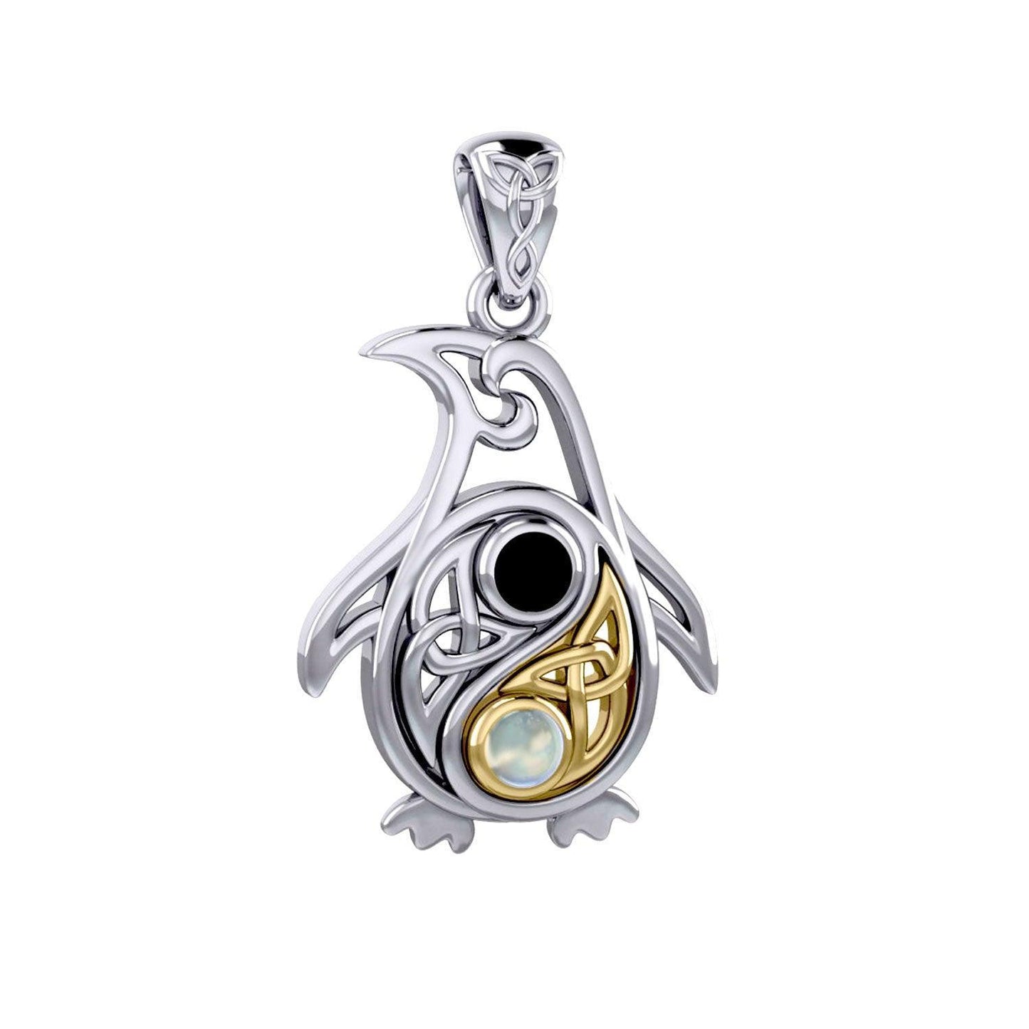 Celtic Yin Yang Spirit of The Antarctic Penguin Silver and Gold Accent Pendant with Gem MPD6014 - peterstone.dropshipping