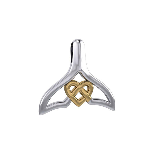 Whale Tail and Celtic Heart Silver with 14K Gold Accent Pendant MPD6050 - peterstone.dropshipping