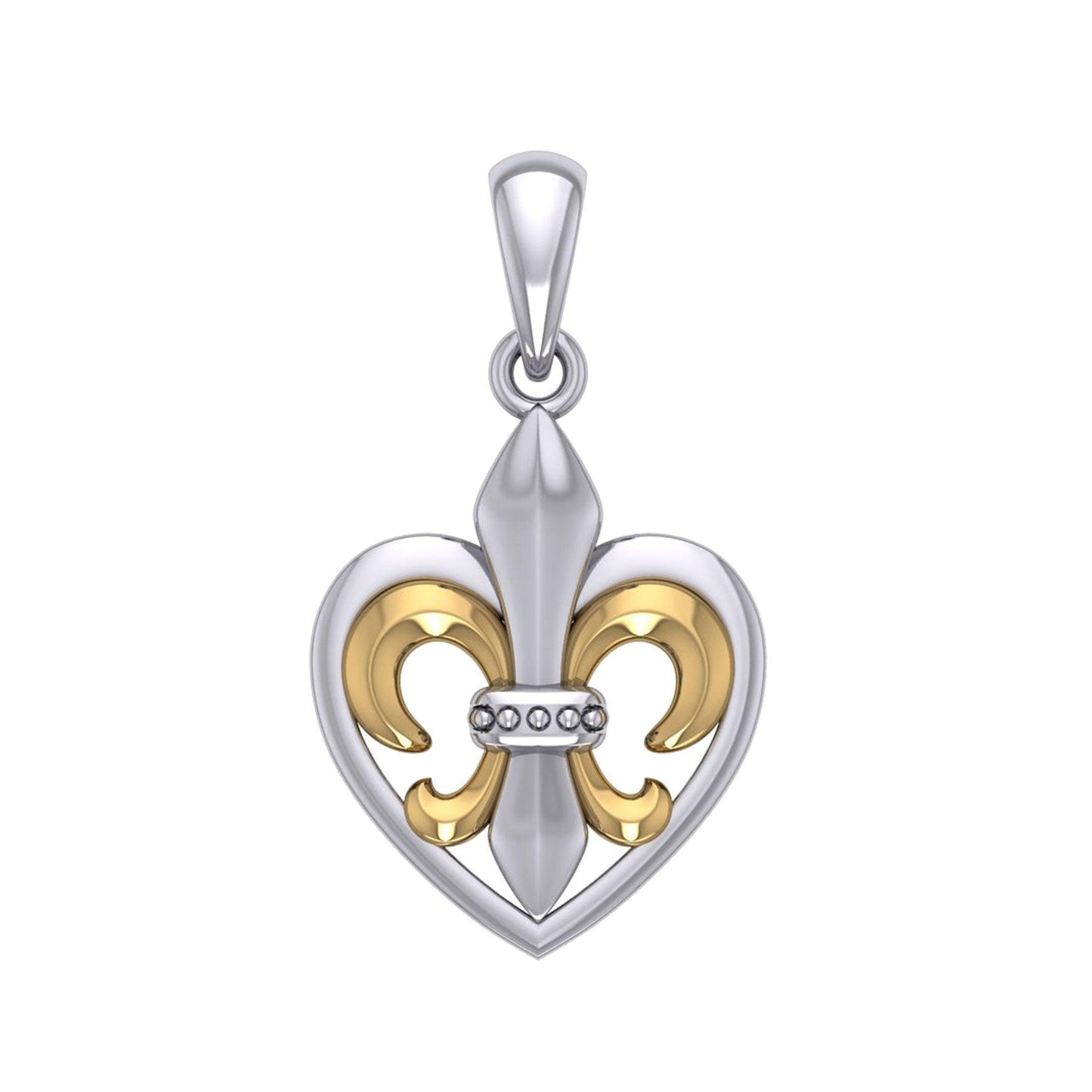 A powerful Sterling Silver with 14K Gold accent Jewelry Pendant in Fleur-de-Lis and Heart MPD6067 - peterstone.dropshipping