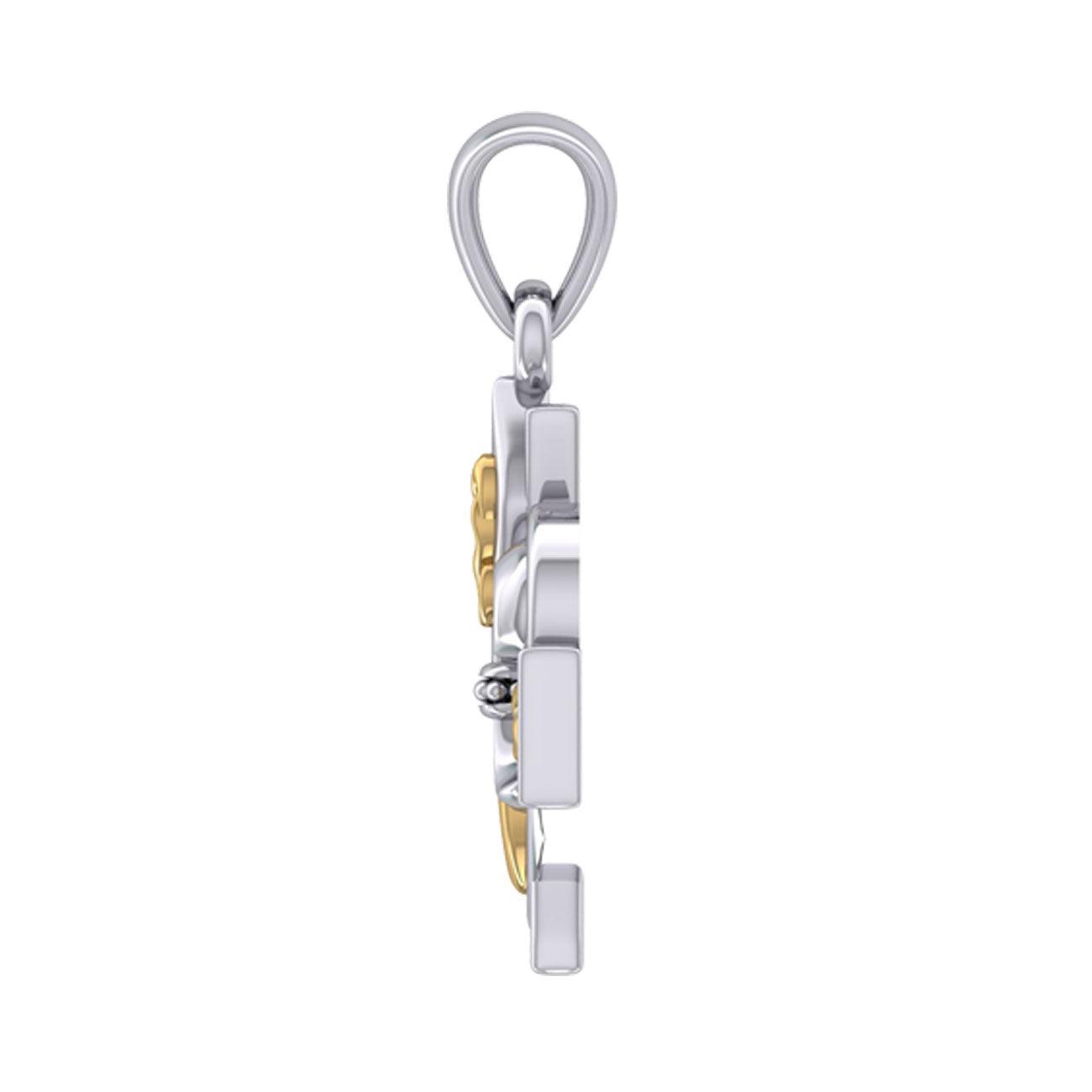 A powerful combination of Celtic elements ~ Sterling Silver with 14K Gold accent Jewelry Pendant in Fleur-de-Lis and Celtic Cross MPD6068 - peterstone.dropshipping