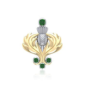 A noble elegance ~ Sterling Silver Scottish Thistle Pendant Jewelry in 18k Gold accent and Gemstones MPD682 - Wholesale Jewelry