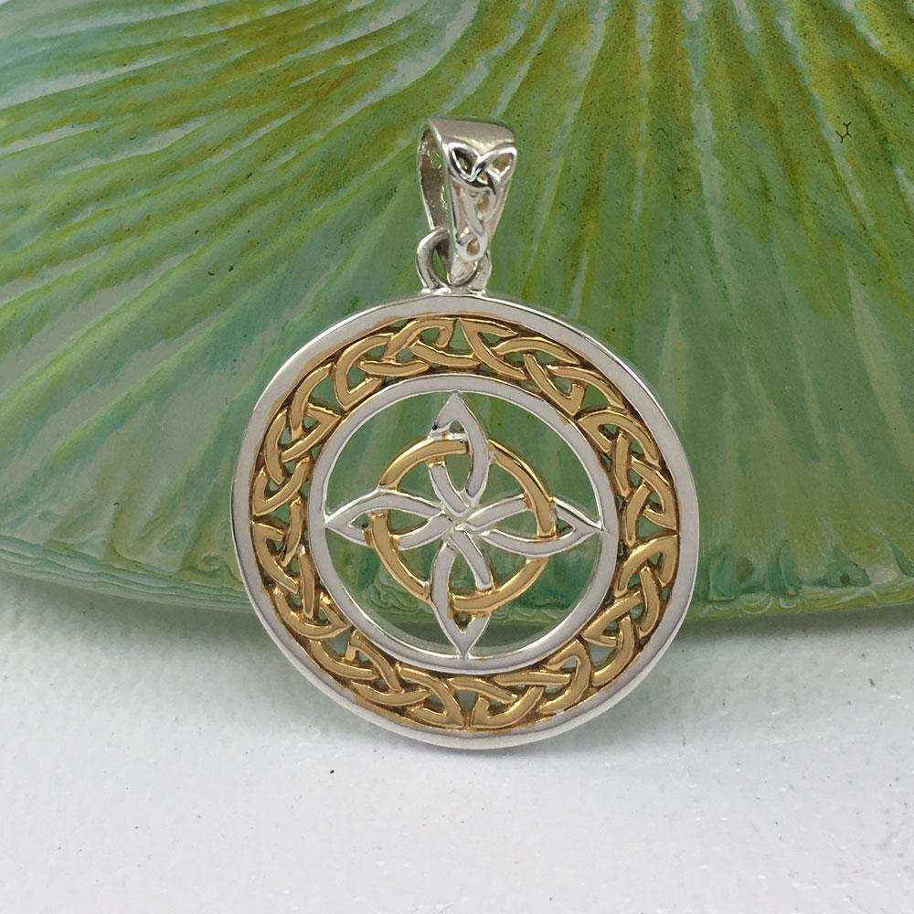 Celtic Knotwork Sterling Silver Pendant Jewelry with Gold accent MPD728 - Wholesale Jewelry