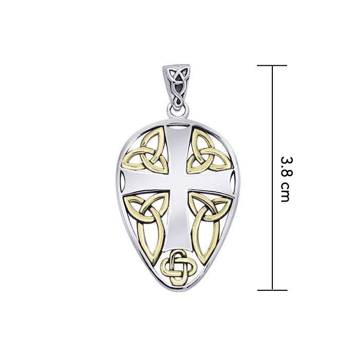 Celtic Knotwork Cross Shield Gold Accent Silver Pendant MPD990