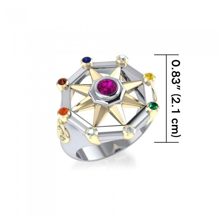 Surya Sun Vedic Astrology Energies Silver and Gold Accents Ring MRI1245