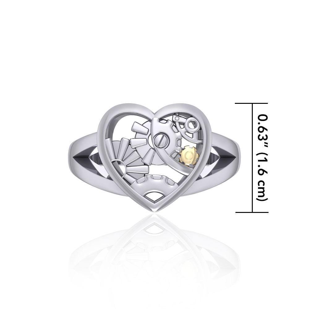 Heart Steampunk Sterling Silver and Gold Ring MRI1258 Ring