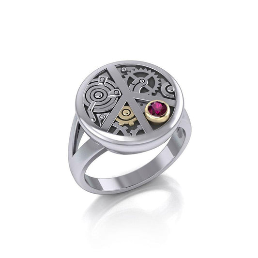 Peace Steampunk Sterling Silver and Gold Ring MRI1265 Ring