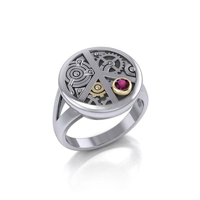 Peace Steampunk Sterling Silver and Gold Ring MRI1265 Ring