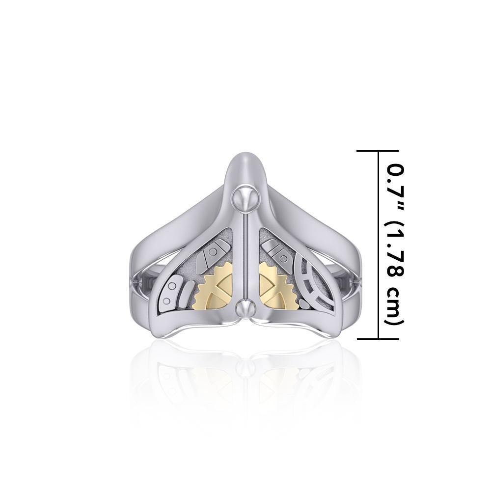 Whale Tail Steampunk Sterling Silver and Gold Ring MRI1266 Ring