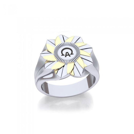 Alpha And Omega Sterling Silver and Gold Ring MRI1576