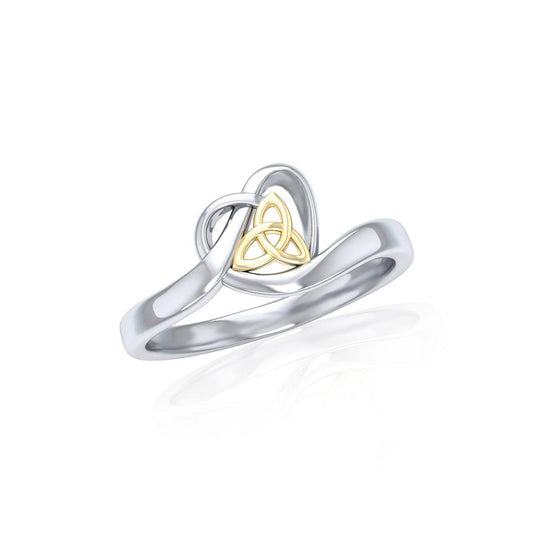 Heart with Celtic Trinity Knot Silver and Gold Ring MRI1785 Ring