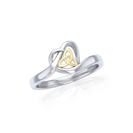 Heart with Celtic Trinity Knot Silver and Gold Ring MRI1785 Ring