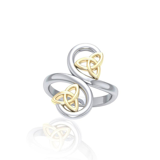 Celtic Trinity Knot Spiral Silver and Gold Ring MRI1786 Ring