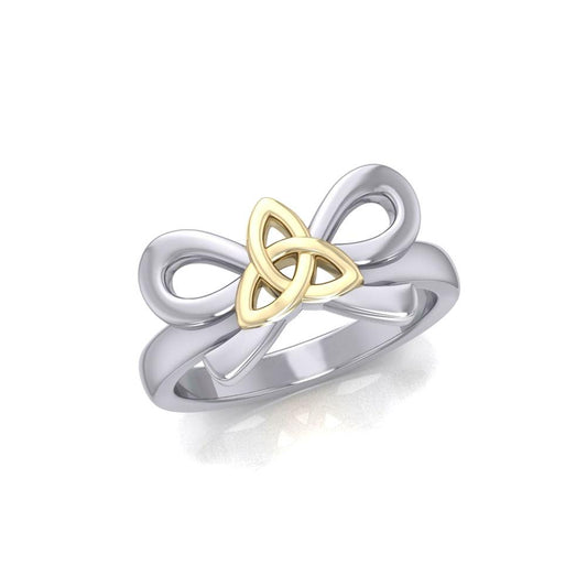 Celtic Trinity Knot on Ribbin Silver and Gold Ring MRI1787 Ring