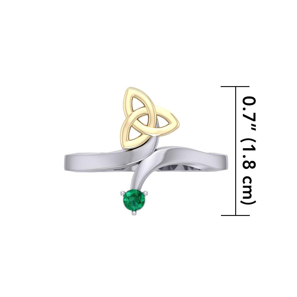 Celtic Trinity Knot with Round Gem Silver and Gold Ring MRI1788 Ring