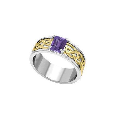 Celtic Knotwork Silver and Gold Accent Wedding Ring with Gemstone MRI2361 - peterstone.dropshipping