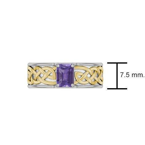 Celtic Knotwork Silver and Gold Accent Wedding Ring with Gemstone MRI2361 - peterstone.dropshipping