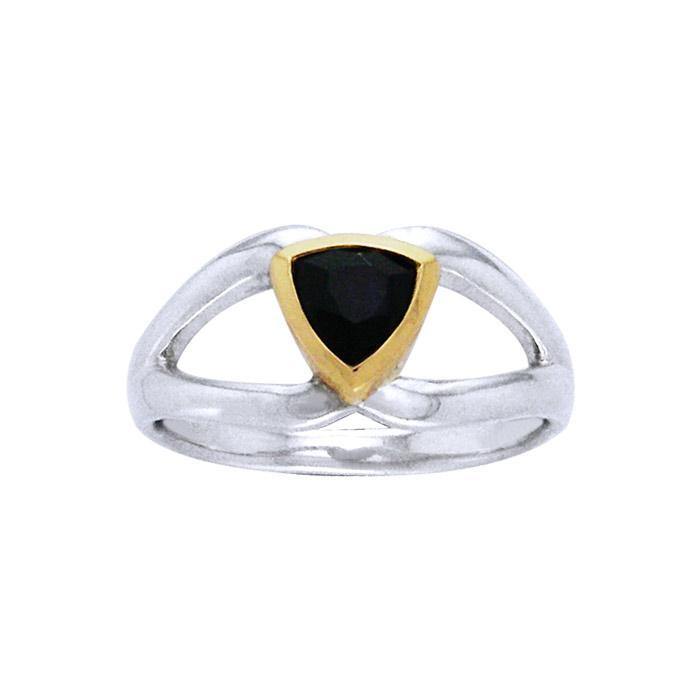 Black Magic Triangle Solitare Silver & Gold Ring MRI474 Ring