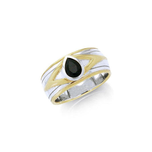 Black Magic Teardrop Solitare Silver & Gold Ring MRI476 Ring