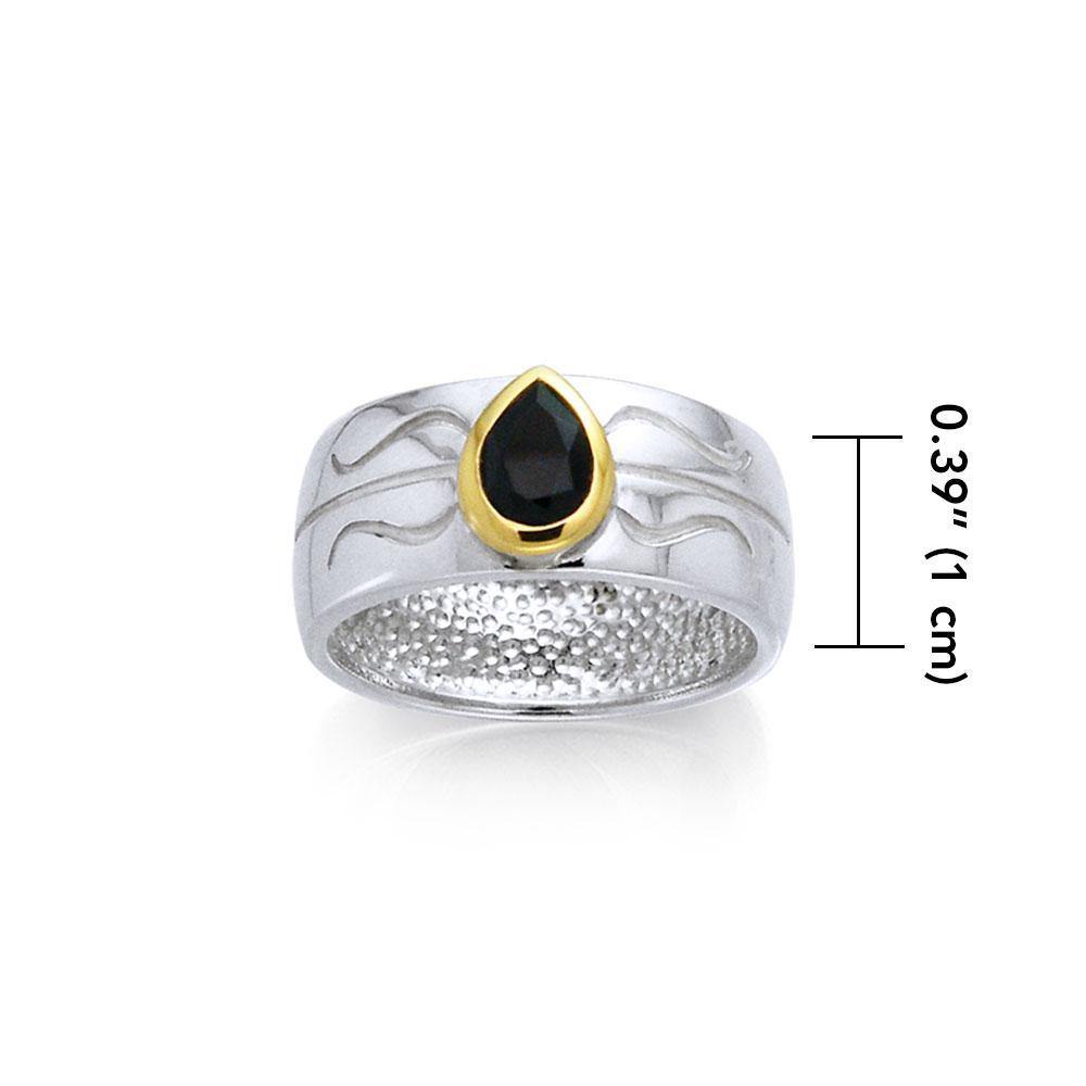 Black Magic Teardrop Solitare Silver & Gold Ring MRI480 Ring