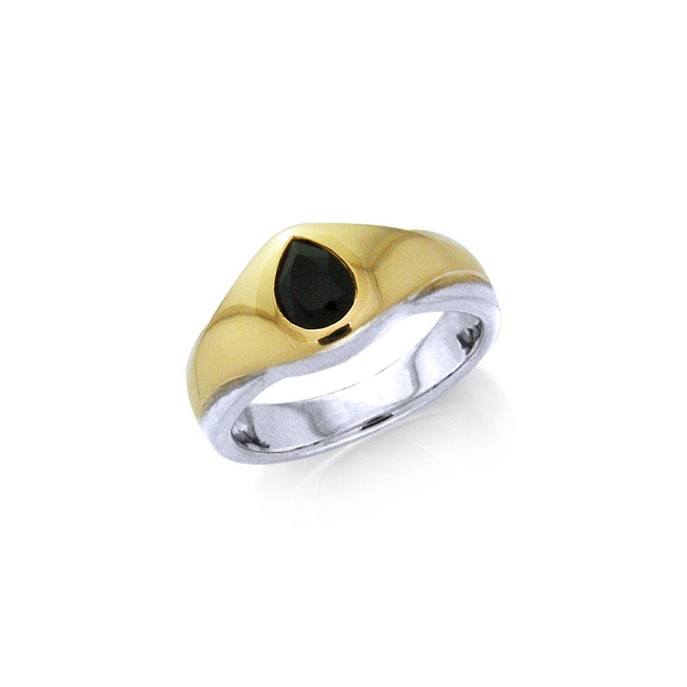Black Magic Teardrop Solitare Silver & Gold Ring MRI484 Ring
