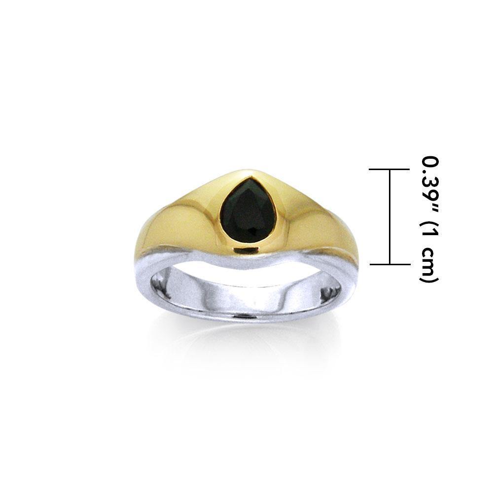 Black Magic Teardrop Solitare Silver & Gold Ring MRI484 Ring