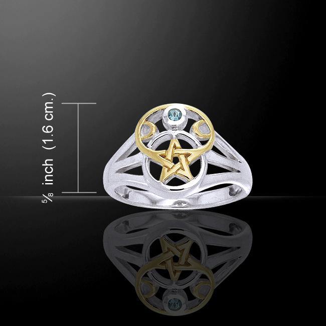Silver and Gold Pentagram Ring with Gem MRI485 Ring