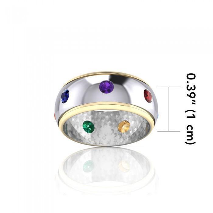 Silver and Gold Chakra Band Ring with Performance Amulet MRI488-PAT - peterstone.dropshipping